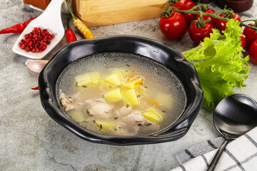 Homemade chicken soup with vegetables