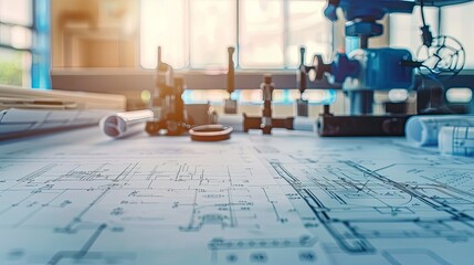 technology illustration circuit digital engineering blueprint on a table