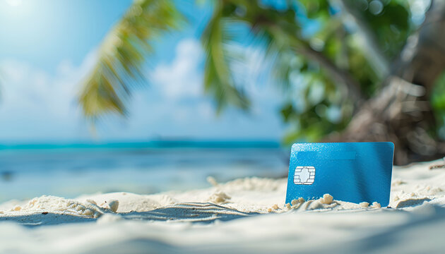Credit card on tropical beach