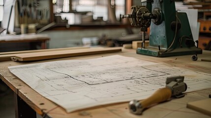 technology illustration circuit digital engineering blueprint on a table