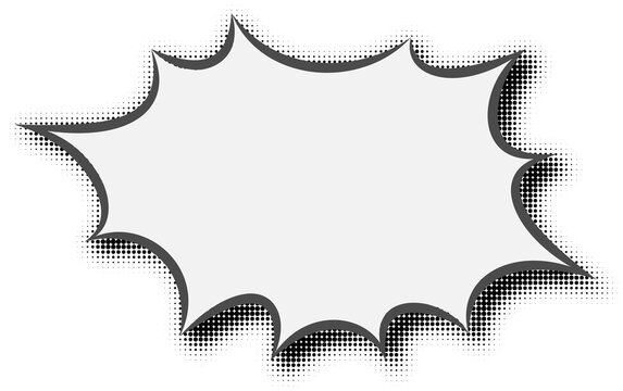 Manga speech bubble. Comic text frame with pop art halftone dotted effect. Balloon chat shape for dialog. Cloud for shock shout and scream action messages. Irregular cartoon decoration.