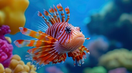 Close-Up Of A Lionfish Swimming In An Aquarium