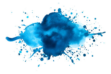 Sky Blue ink splatter stain isolated on white background