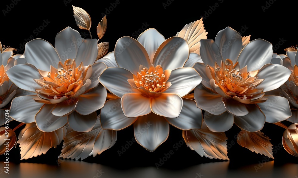 Canvas Prints Elegant 3D flower composition with varying colors and a black backdrop 