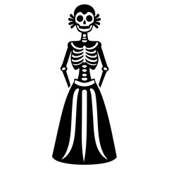 Single Catrina Skeletons black art vector illustration