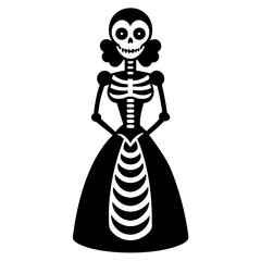 Single Catrina Skeletons black art vector illustration