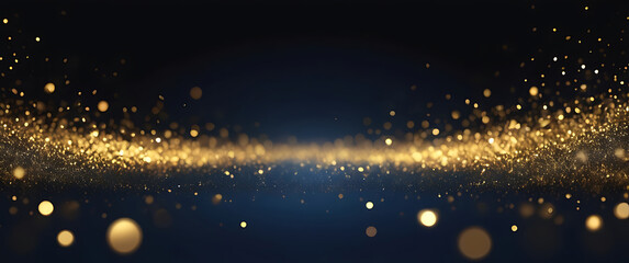 abstract background with Dark blue and gold particle. Christmas Golden light bokeh on navy blue background. black bokeh background black texture dark Gold foil texture. Holiday concept. ai