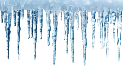 Long, blue, crystal-clear icicles, cut out