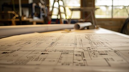 engineering drawing plan architecture blueprint construction design project sketch technical building on a table