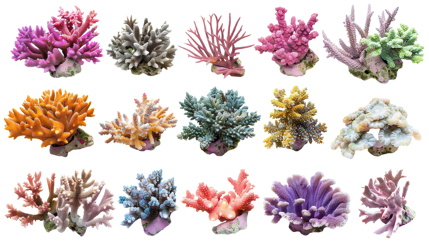 Vibrant set of colorful coral species, cut out