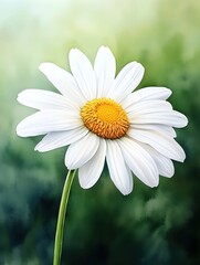 Fototapeta premium A stunning close-up of a white daisy with a vibrant yellow center, set against a softly blurred green background.