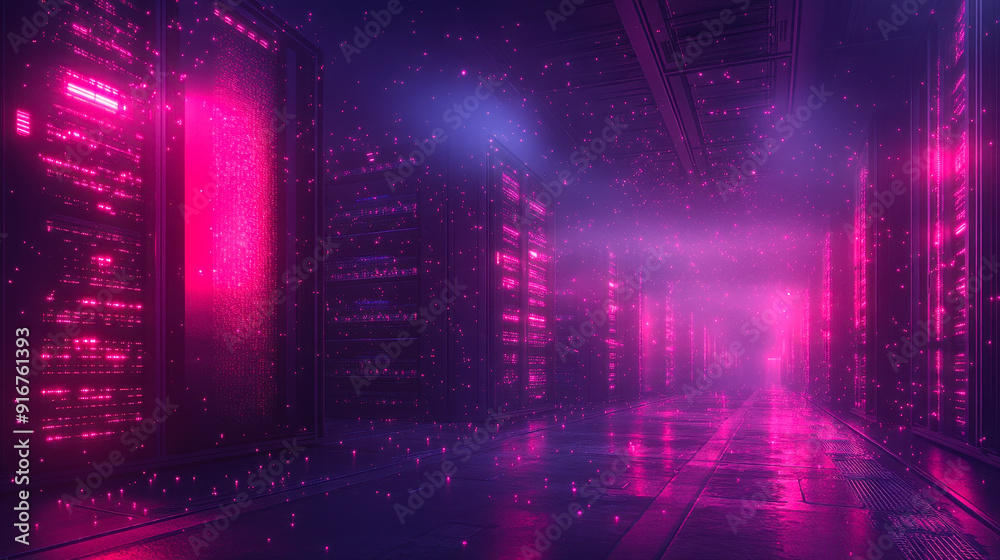 Poster futuristic data center with ai-powered kubernetes clusters, conceptual illustration of container orc