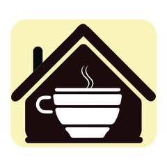 Minimalist Coffee House Logo, logo featuring a coffee cup integrated with a house shape, symbolizing warmth and comfort. Ideal for cafes, coffee shops, or any coffee-related business. The design is si