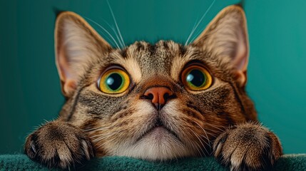 Adult Tabby Cat Lying On Its Paw, Looking At The Camera