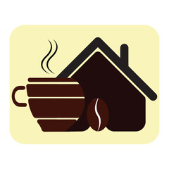 Minimalist Coffee House Logo, logo featuring a coffee cup integrated with a house shape, symbolizing warmth and comfort. Ideal for cafes, coffee shops, or any coffee-related business. The design is si
