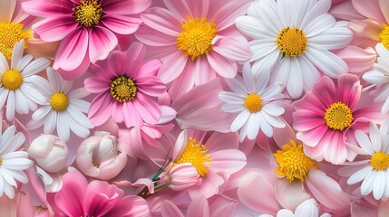 A vibrant collection of pink and white flowers, perfect for spring or floral-themed designs, evoking beauty and freshness.