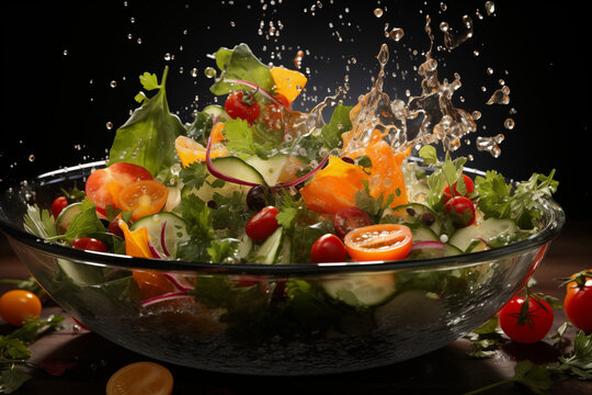 Healthy Salad Ingredients Mid-Air Over Bowl