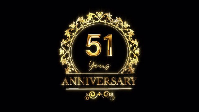 51st Anniversary Celebration. Happy 51 Years Anniversary Animation in Gold Color on the Transparent Background, Alpha Channel. Great for greetings, celebrations, events, and gifts.
