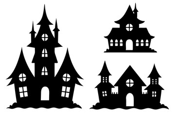Fototapeta premium Silhouette vector design of a scary halloween house