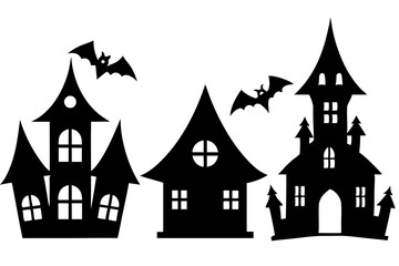  Silhouette vector design of a scary halloween house