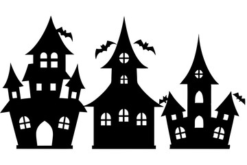  Silhouette vector design of a scary halloween house