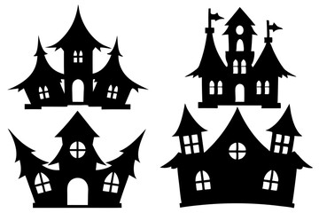  Silhouette vector design of a scary halloween house