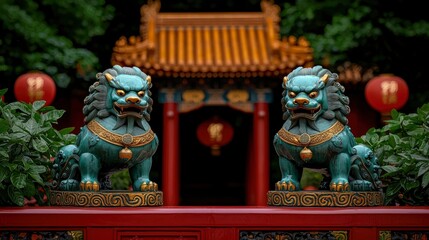Fototapeta premium Beijing Forbidden City Houses With Bronze Lions
