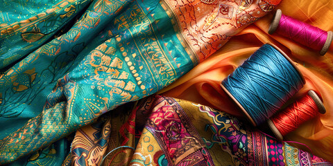 Multi-colored fabrics with threads