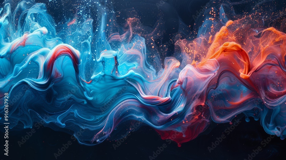 Poster swirling abstract colors create a vibrant and dynamic visual display in dark background setting