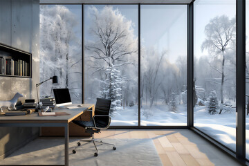 Home office interior with winter theme, version 4 