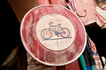 No cycling sign, Souk, Marrakech, Morocco