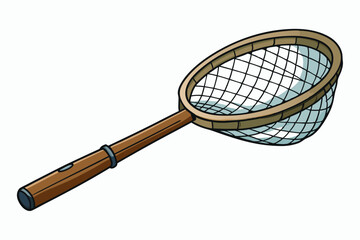 Fishing net with wooden handle for catching fish art vector illustration