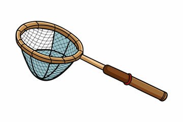 Fishing net with wooden handle for catching fish art vector illustration