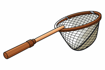 Fishing net with wooden handle for catching fish art vector illustration