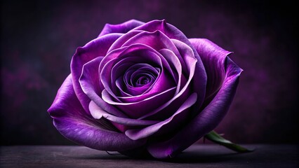 Elegant purple rose with velvet petals sits regally against a rich, dark purple backdrop, evoking luxury, sophistication, and timeless beauty.