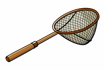 Fishing net with wooden handle for catching fish art vector illustration