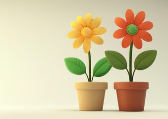 Fototapeta premium two pots of bright flower with copy space for text