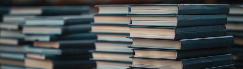 Piled books with captions on each cover, showcasing the portrayal of literary themes and the visual impact of stacked text 8K , high-resolution, ultra HD,up32K HD