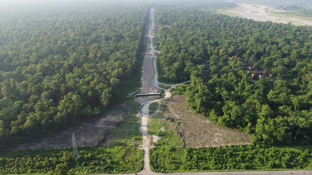 Aerial view of highway road  construction in Nepal.  Construction site. Kathmandu&ndash;Terai  Expressway, also known as Fast Track, is an under construction road connecting Kathmandu and terai Nepal.