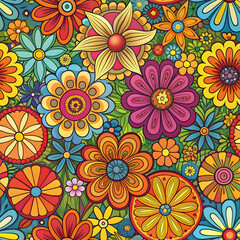 Fototapeta premium hand drawn groovy flower pattern