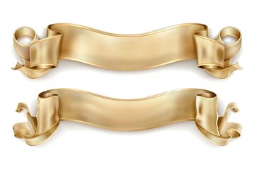 Banner made of curled golden ribbon with a gold border that has straight and wavy ends, Generative AI.