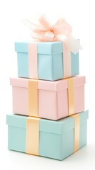 Obraz premium Colorful gift boxes stacked on a white background for special occasions