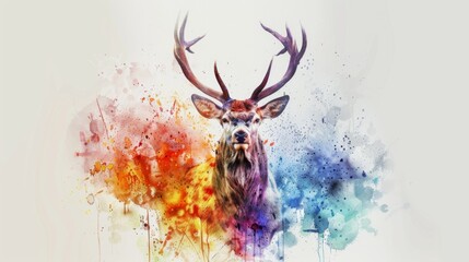 Colorful watercolor design of an impressive deer