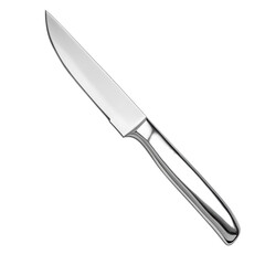 Fototapeta premium A silver knife is shown on a white background. The knife is sharp and has a pointed tip. Concept of precision and focus, as the knife is a tool used for cutting and slicing