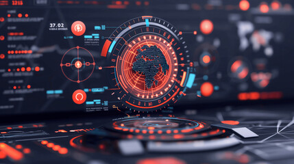A high-tech holographic display shows the continent of Africa surrounded by various analytical data and interactive digital elements