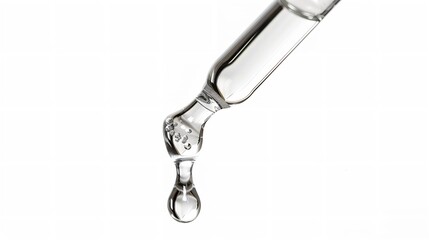 Isolated against a white background, clear essential oil drips from a dropper, Generative AI.