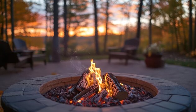 Fall outdoor fire, warm and inviting, night setting, relaxing