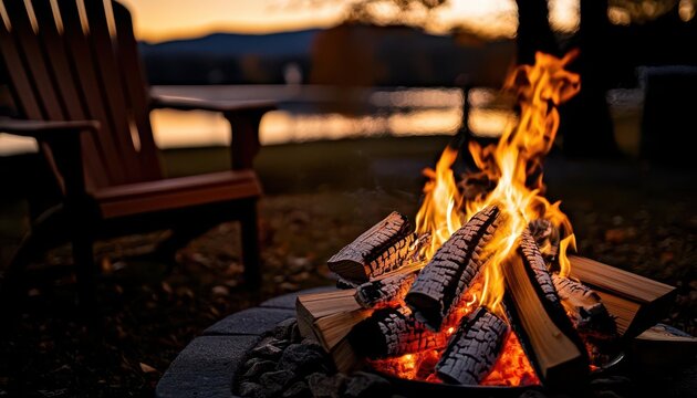 Fall outdoor fire, warm and inviting, night setting, relaxing