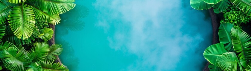 Bird s eye view of a warm, steaming hot spring with vapor rising from the mineralrich waters, surrounded by lush, green vegetation 8K , high-resolution, ultra HD,up32K HD