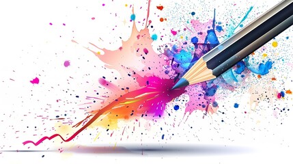 Naklejka premium Learning original background design for a concept. Greeting card for Teachers Day. Magicle fireworks and a pencil with the year 2024 on it, Generative AI.